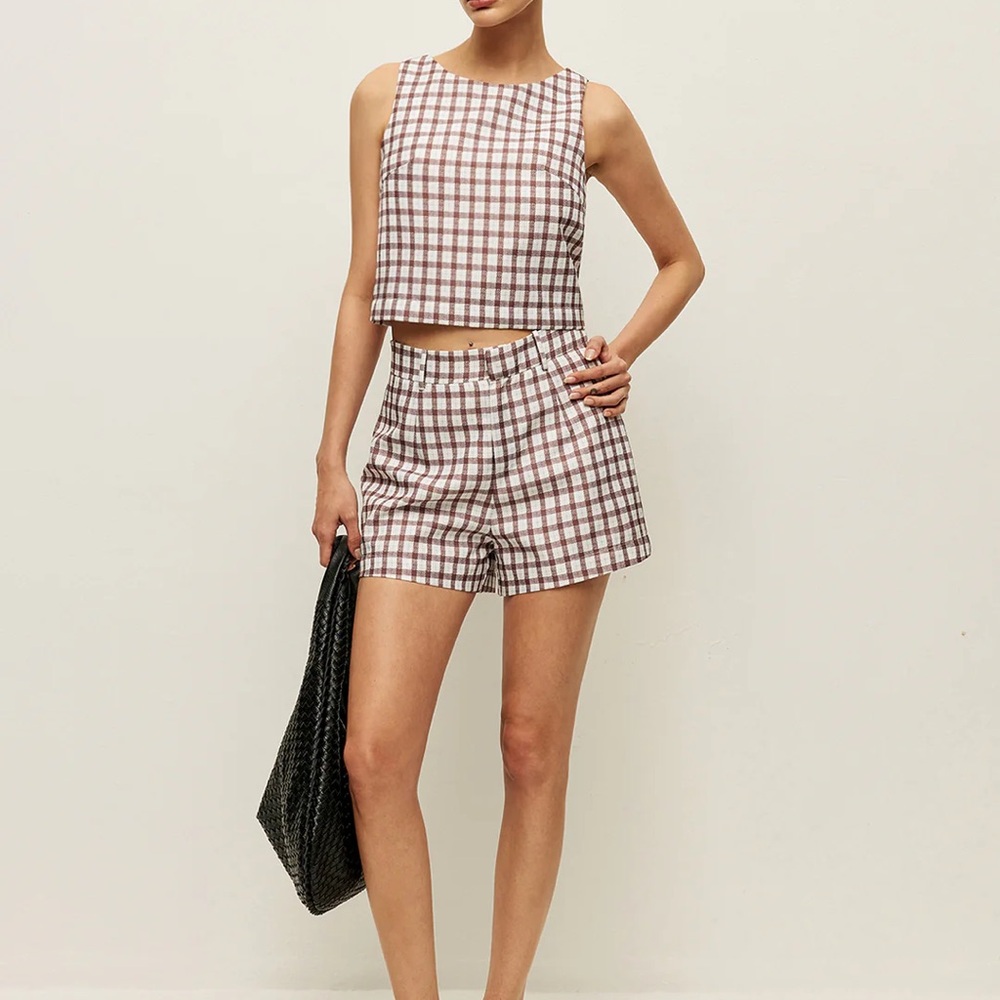 NWT Commense checkerboard sleeveless crop top with short set